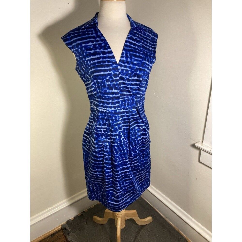 Calvin Klein blue dress size 8 V-Neck Summer Dress Tye Dye Cap Sleeves